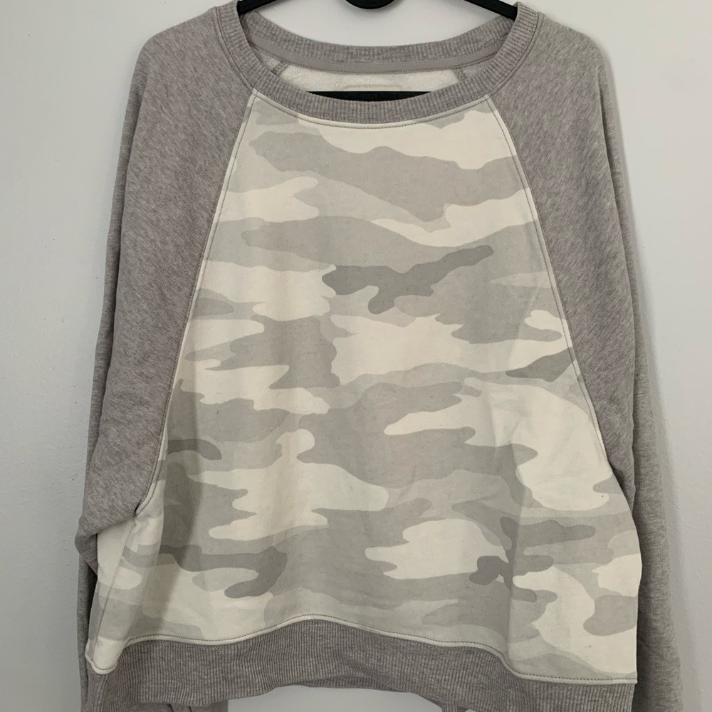 gray and white camo cropped sweatshirt from American Eagle
